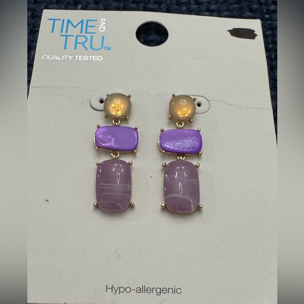NWT Time and Tru Purple and Gold Hypo-Allergenic Earrings